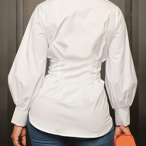 White Sexy Casual Solid Solid Color Shirt Collar Tops - Picture 6 of 8